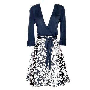 Diane Von Furstenberg Amelia Iconic Wrap Dress 0 Black White Fit & Flare Office
